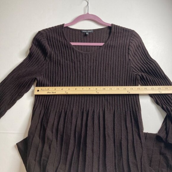 Eileen Fisher Wool Dress Sz S Brown Pleated Ribbed Lightweight Sweater Knit - Picture 7 of 13